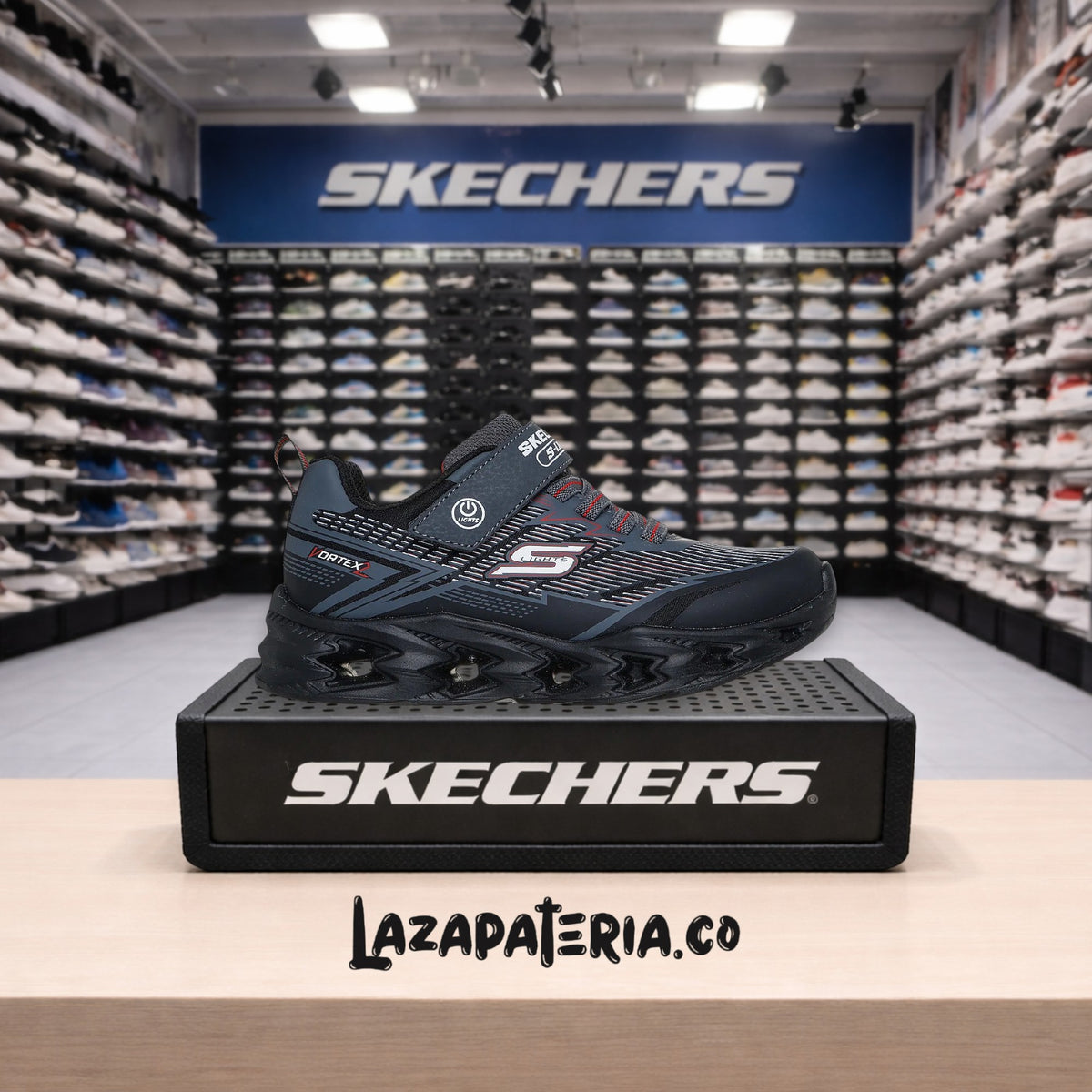 Tenis Skechers S-Lights Negro para niño