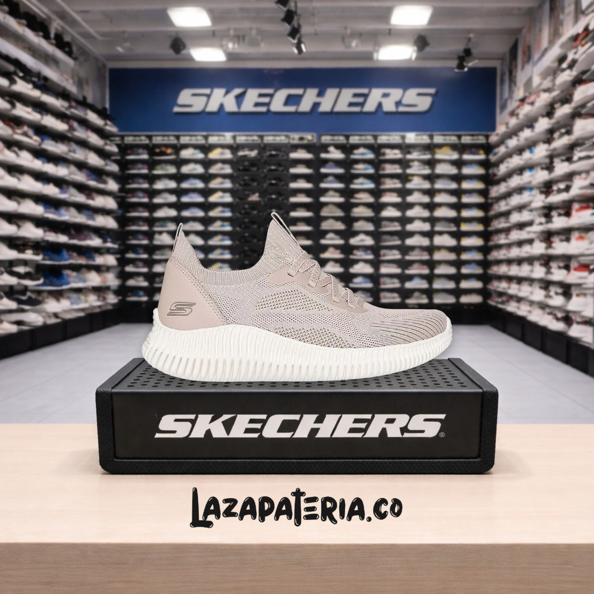 Tenis Skechers BOBS Geo Lite Beige para mujer