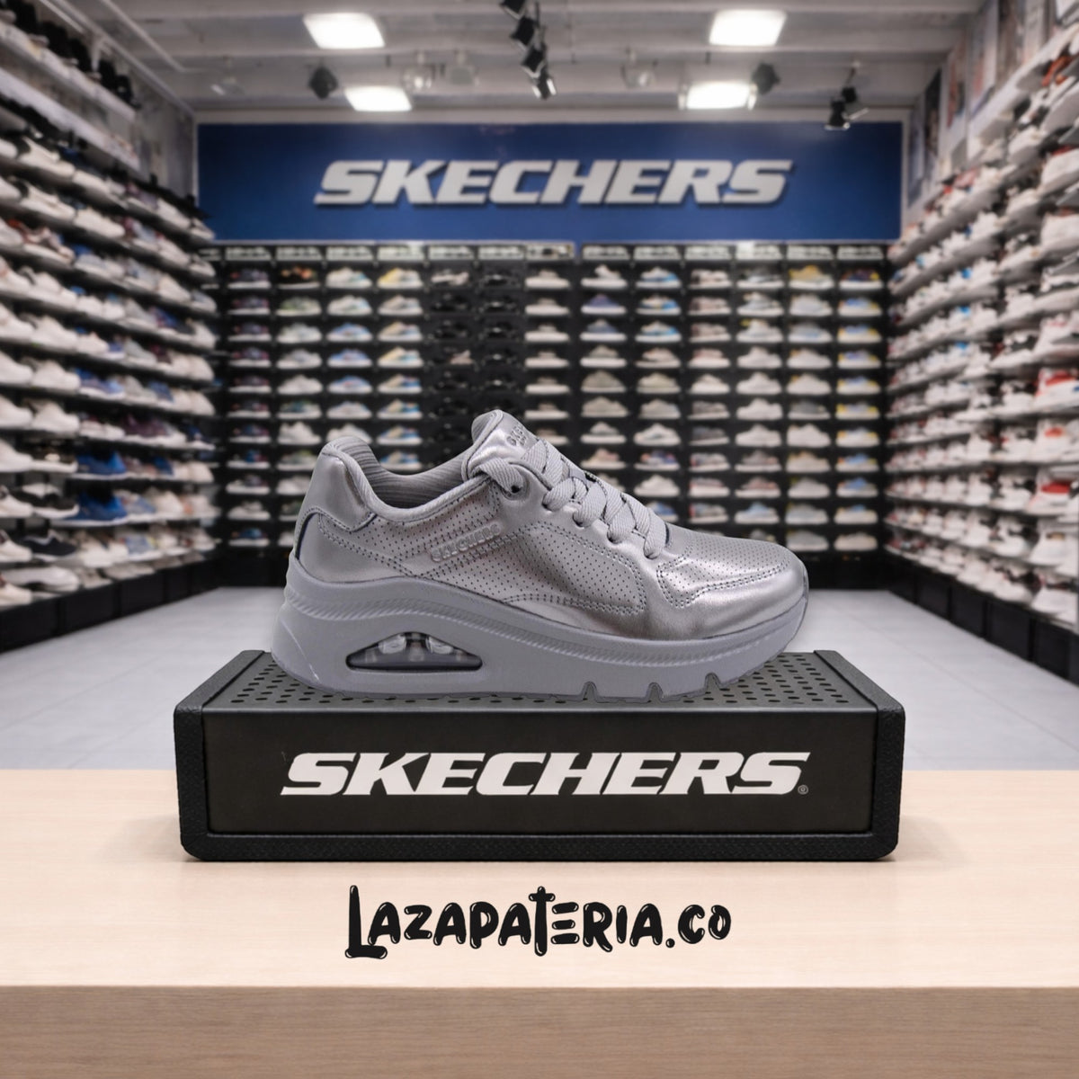 Tenis Skechers UNO Plateado para mujer