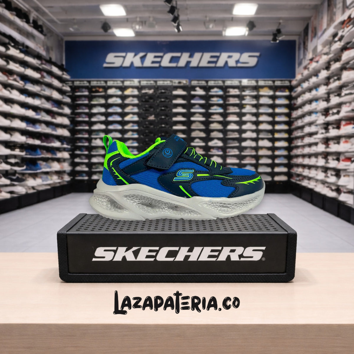 Tenis Skechers S-Lights Azul Navy para niño