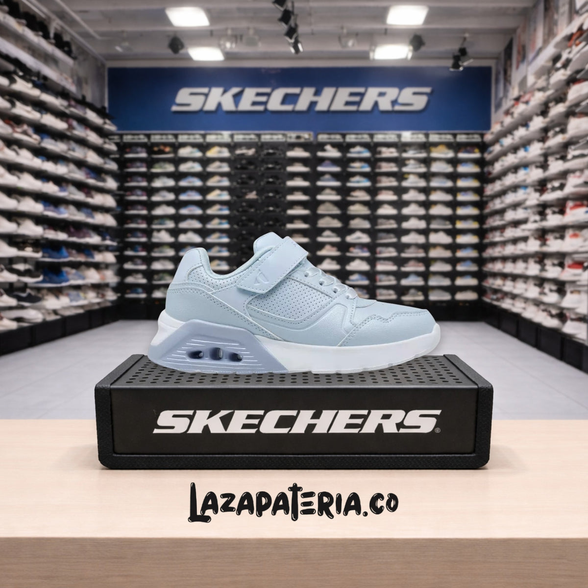 Tenis Skechers UNO Celeste para niña