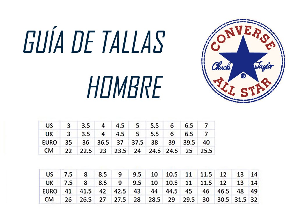 Tenis Converse Tabla De Tallas Converse En Centimetros Tabla
