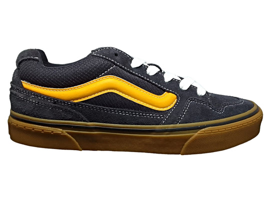 CALDRONE ZAPATO CARNAZA AZUL OSCURO LOGO MOSTAZA SUELA GOMA