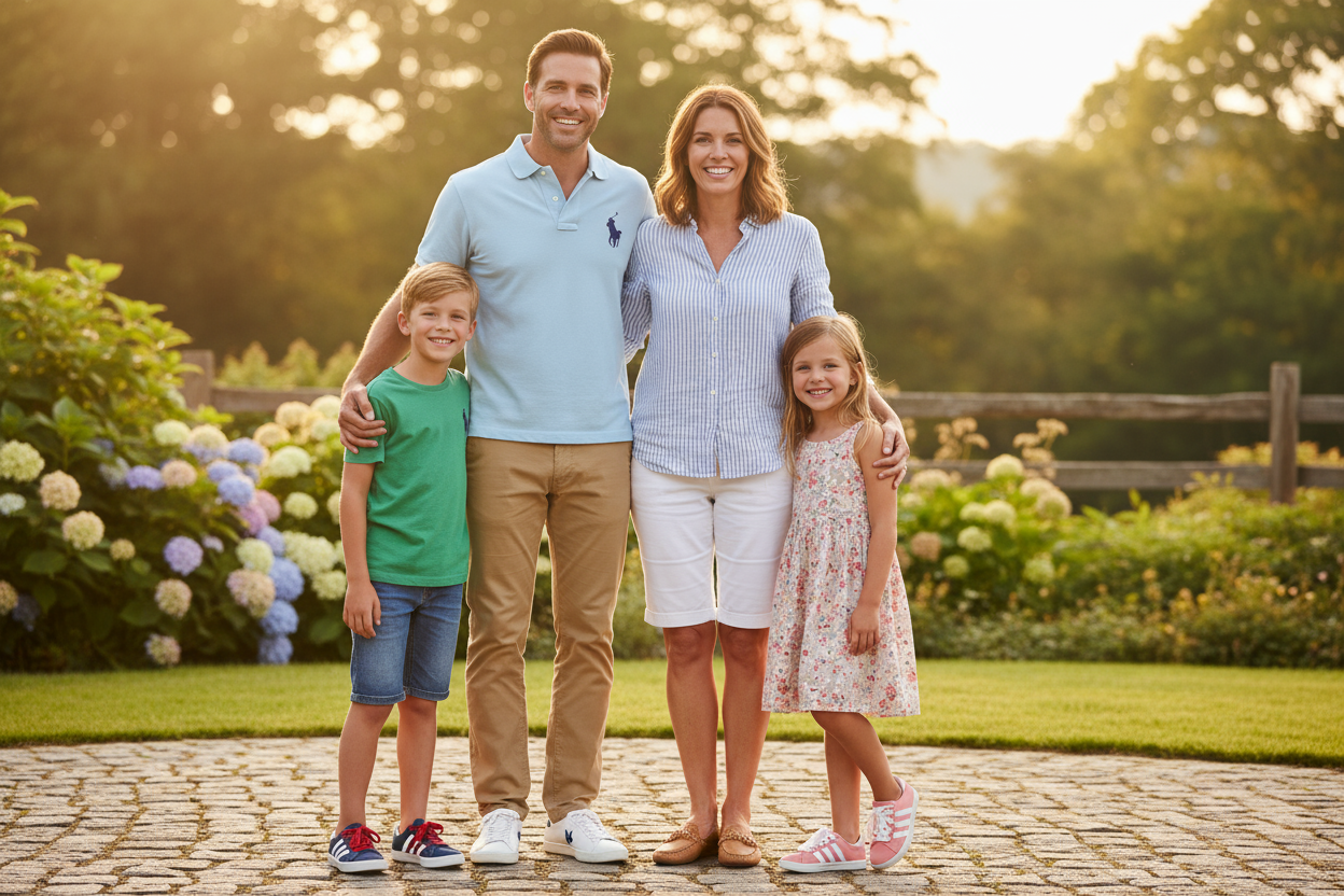 familia usando zapatos polo