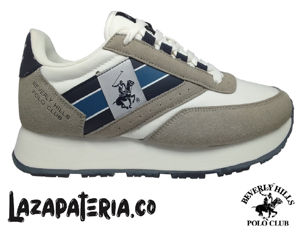 ZAPATO POLO LONA BLANCO-GRIS LINEAS AZULES